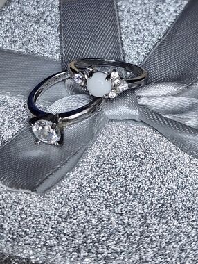 Sterling Silver Jewelry Bundle With White Opal and Cubic Zirconia Ring